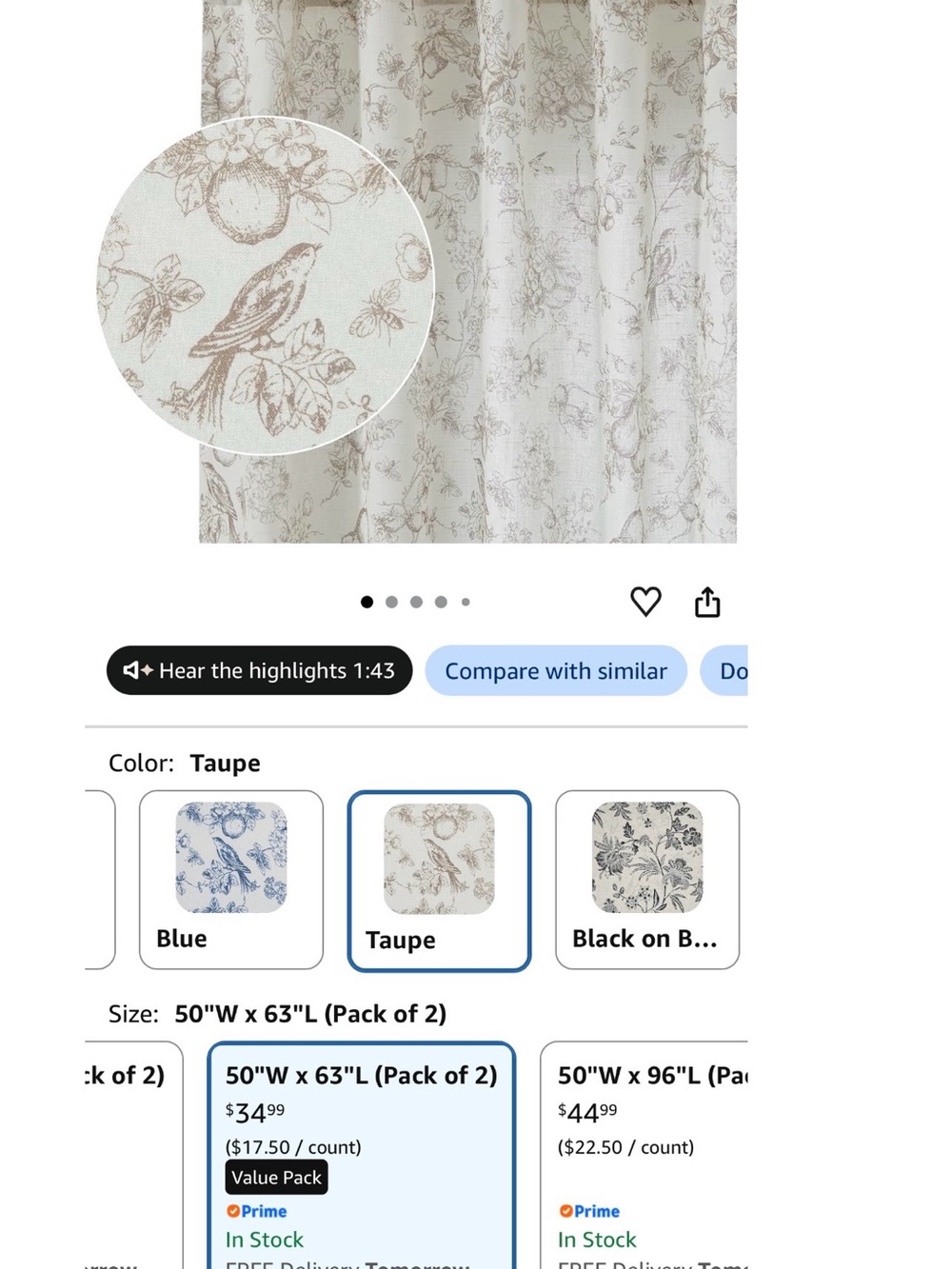 Elegant Floral & Bird Print Curtains - 52x63 (2)